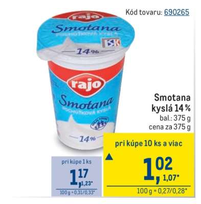 Smotana kyslá 14 %