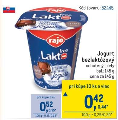 Jogurt bezlaktózový ochutený, biely