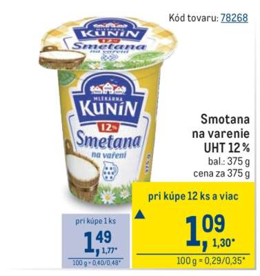 Smotana na varenie UHT 12 %