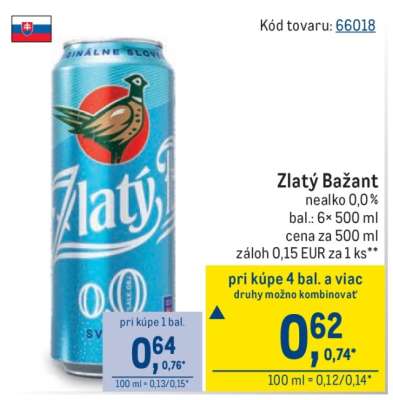 Zlatý Bažant nealko 0,0 %