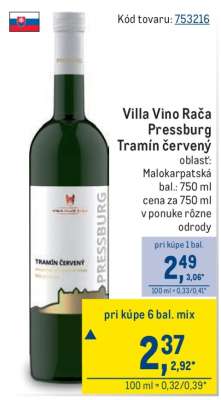 Villa Vino Rača Pressburg Tramín červený