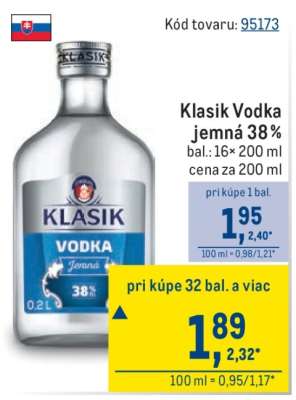 Klasik Vodka Jemná 38%