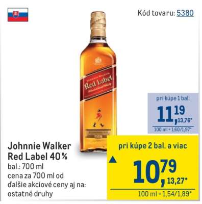 Johnnie Walker Red Label 40 %
