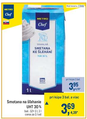 Smotana na šľahanie UHT 30 %