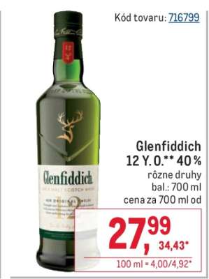 Glenfiddich 12 Y. O.** 40 %