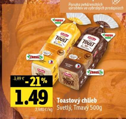 Toastový chlieb Svetlý, Tmavý 500g