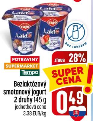 Bezlaktózový smotanový jogurt