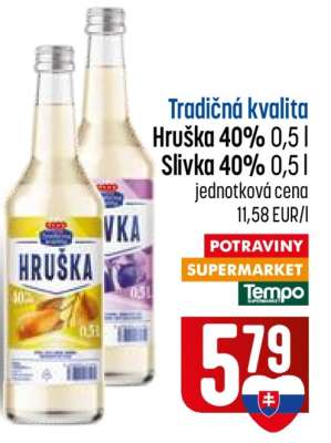 Hruška 40% 0,5 l Slivka 40% 0,5 l