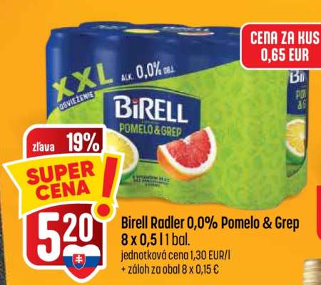 Birell Radler 0,0% Pomelo & Grep 8 x 0,5 l