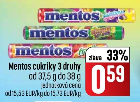 Mentos cukríky 3 druhy