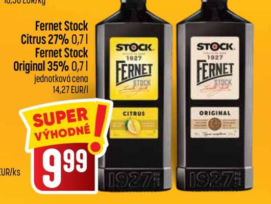 Fernet Stock Citrus 27% 0,7l / Fernet Stock Original 35% 0,7l
