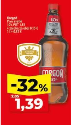 Corgoň Pivo svetlé 10% PET 1,5 l