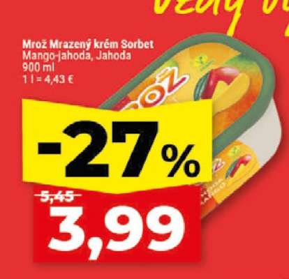 Mrož mrazený krém - Sorbet Mango-jahoda, Jahoda