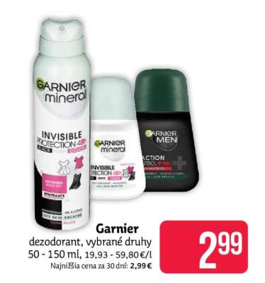 Garnier dezodorant, vybrané druhy