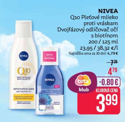 NIVEA Q10 Pleťové mlieko proti vráskam Dvojfázový odličovač očí s biotínom 200/125 ml