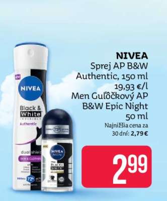 NIVEA Sprej AP B&W Authentic, 150 ml