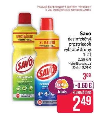 Savo dezinfekčný prostriedok vybrané druhy