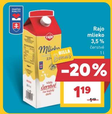 Rajo mlieko 3,5 % čerstvé 1 l