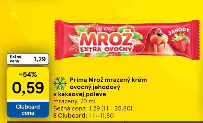 Prima Mrož mrazený krém ovocný jahodový v kakaovej poleve