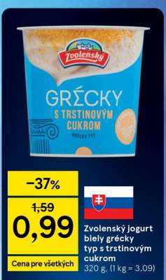Zvolenský jogurt biely grécky typ s trstinovým cukrom