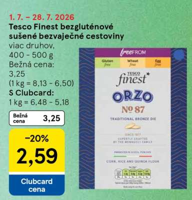 Tesco Finest bezgluténové sušené bezvaječné cestoviny