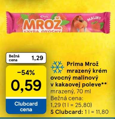 Prima Mrož mrazený krém ovocný malinový v kakaovej poleve**