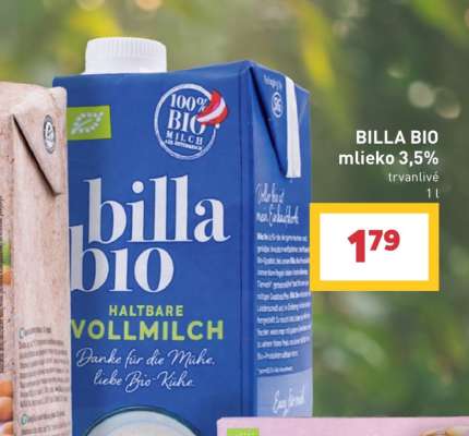 BILLA BIO mlieko 3,5% trvanlivé 1 l