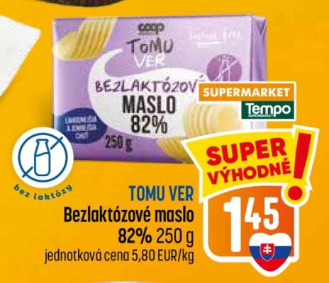 TOMU VER Bezlaktózové maslo 82% 250 g