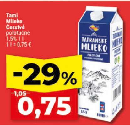 Tami Mlieko čerstvé polotučné 1,5%