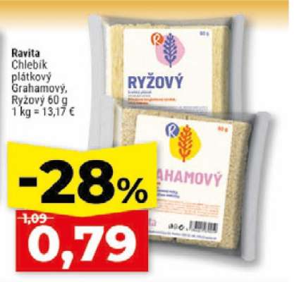 Ravita chlebík plátkový Grahamový, Rýžový 60 g