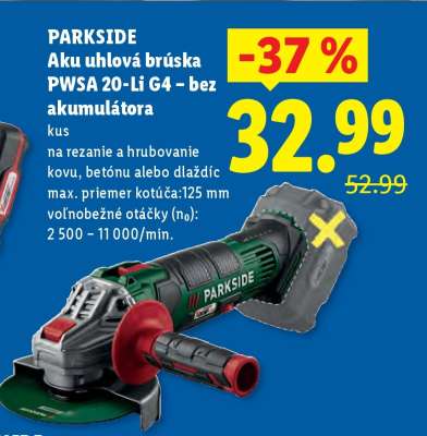 PARKSIDE Aku uhlová brúska PWSA 20-Li G4 – bez akumulátora