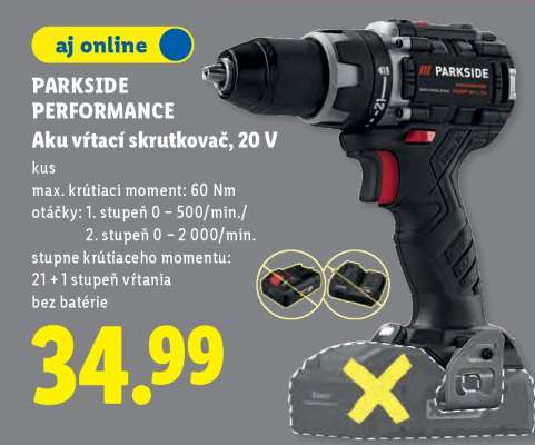 Parkside performance Aku vŕtací skrutkovač 20 V