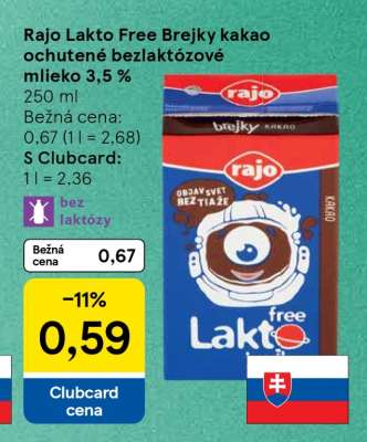 Rajo Lakto Free Brejky kakao ochutené bezlaktózové mlieko 3,5 %