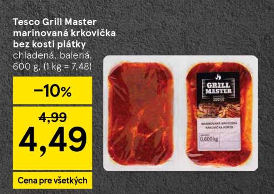 Tesco Grill Master marinovaná krkovička bez kosti – plátky