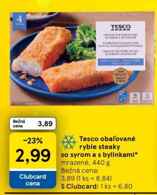 Tesco obaľované rybie steaky so syrom a s bylinkami