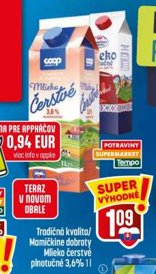 Mlieko čerstvé plnotučné 3,6% 1l