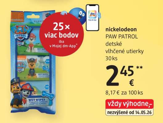 nickelodeon PAW PATROL detské vlhčené utierky 30 ks