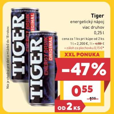 Tiger energetický nápoj viac druhov, 0,25 l