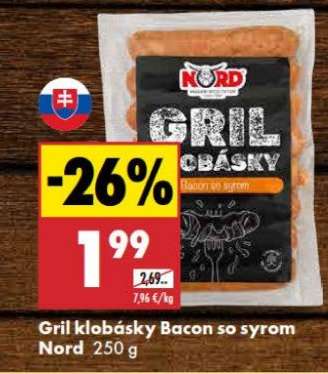 Gril klobásky Bacon so syrom Nord 250 g