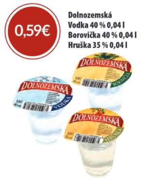 Dolnozemská Vodka 40 % 0,04 l / Borovička 40 % 0,04 l / Hruška 35 % 0,04 l