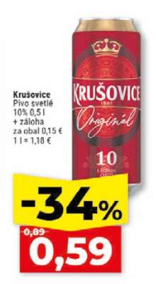Krušovice Pivo světlé 10% 0,5 l