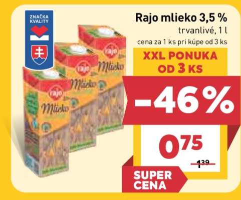 Rajo mlieko 3,5 % trvanlivé, 1 l