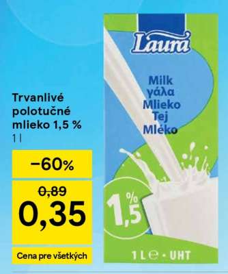 Trvanlivé polotučné mlieko 1,5 %