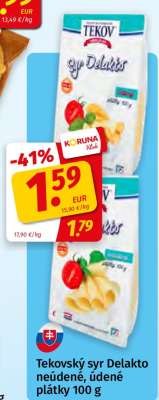 Tekovský syr Delakto neúdené, údené plátky 100 g