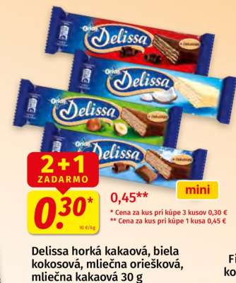 Delissa horká kakaová, biela kokosová, mliečna oriešková, mliečna kakaová 30 g