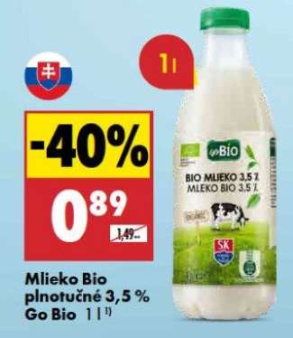 Mlieko bio plnotučné 3,5 % Go bio