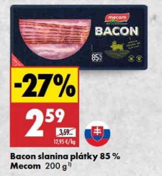 Bacon slanina plátky 85 % Mecom 200 g