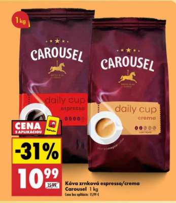 Káva zrnková espresso/crema Carousel, 1 kg