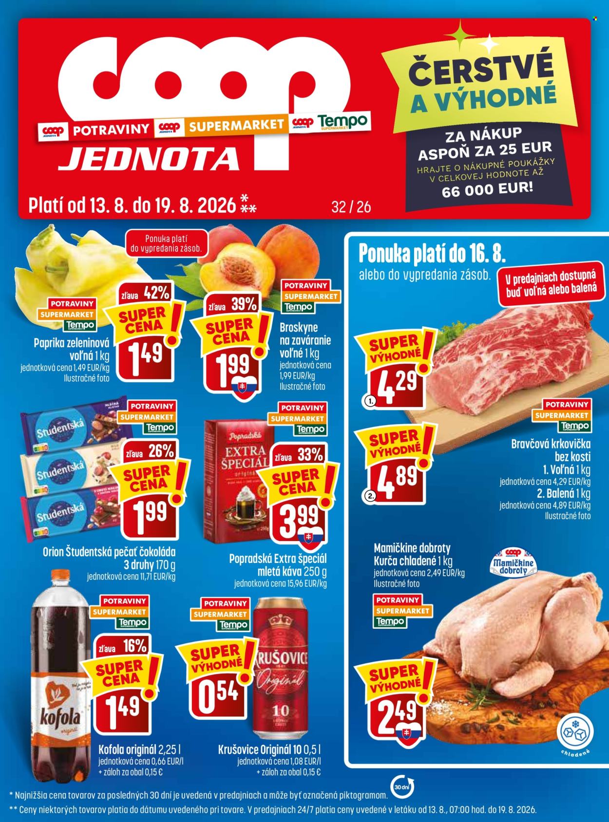 Leták COOP Jednota - 13.8.2026 - 19.8.2026. Strana 1