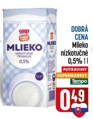 Mlieko nízkotučné 0,5% 1l